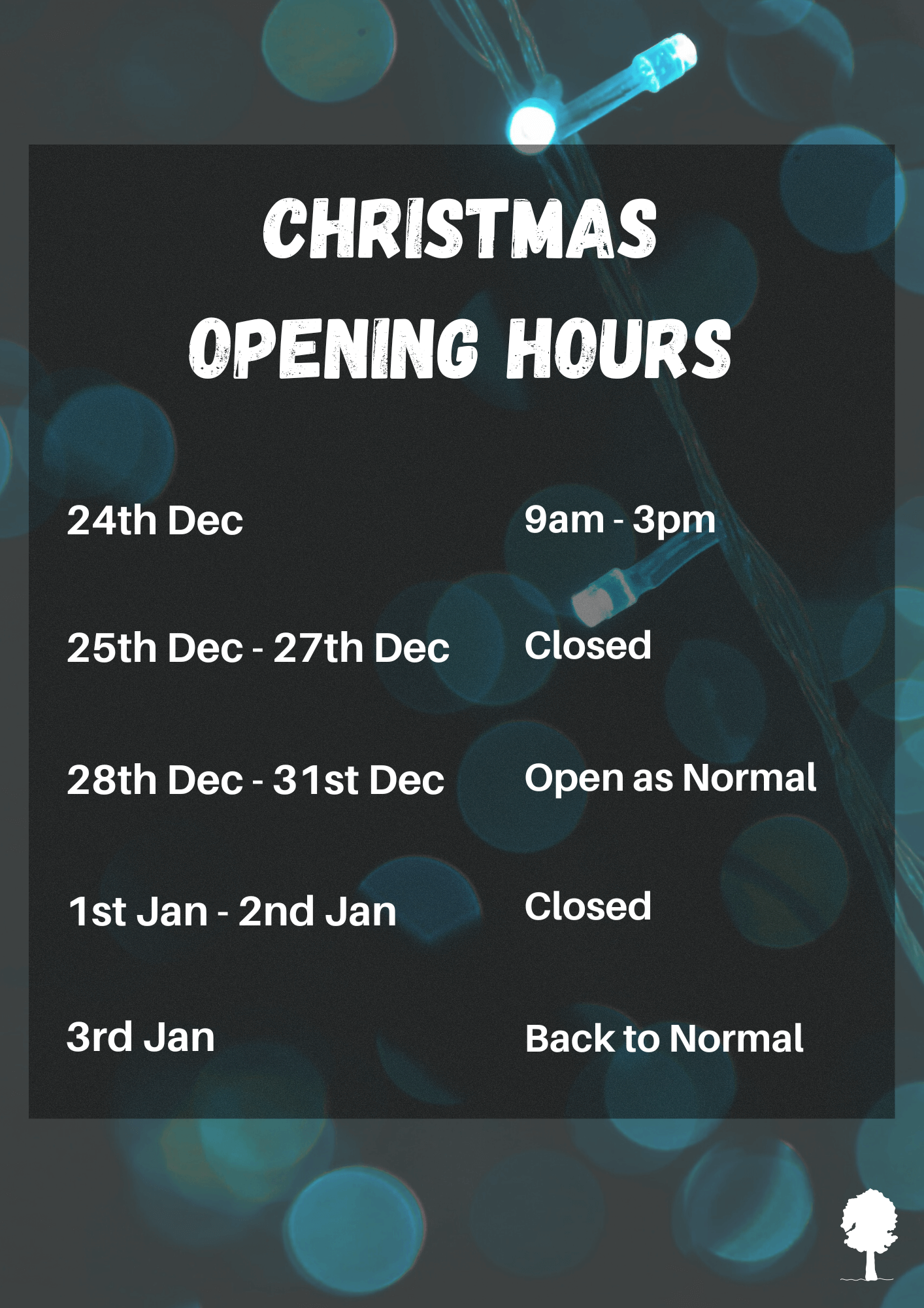 Christmas Opening Times - Charity Farm Country Store